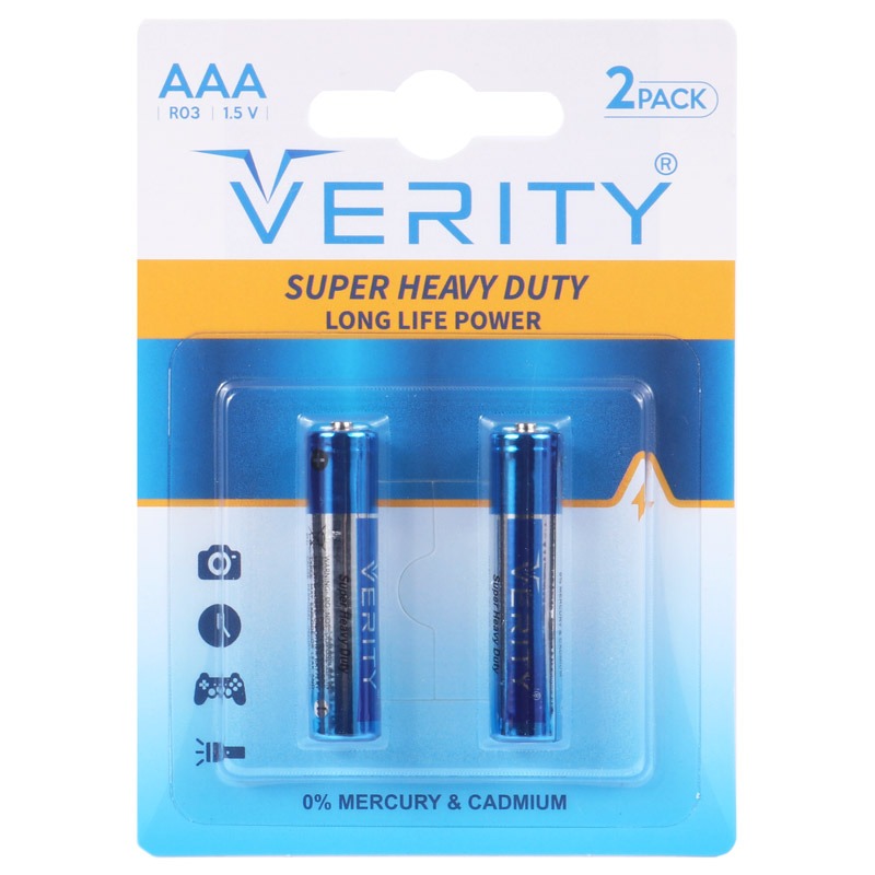 باتری نیم‌قلمی وریتی Verity Super Heavy Duty R03 AAA 1.5V بسته 2 عددی