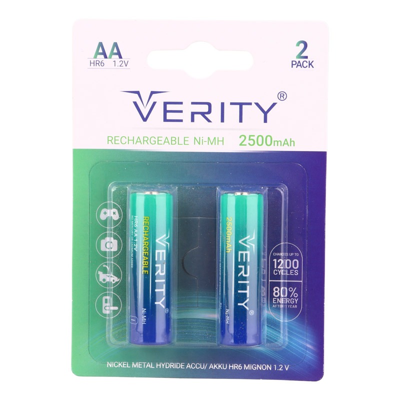 باتری قلمی شارژی وریتی Verity Ni-MH HR6 AA 2500mAh بسته 2 عددی