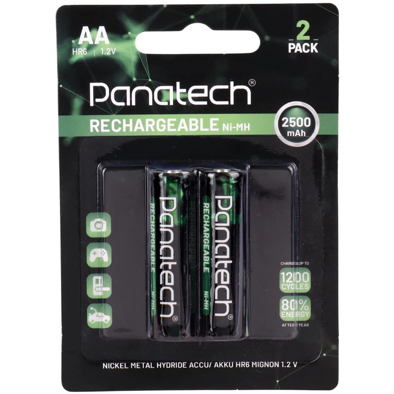 باتری قلمی شارژی پاناتک Panatech Ni-MH HR6 AA 2500mAh بسته 2 عددی
