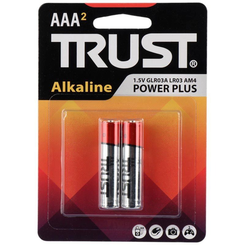 باتری نیم‌قلمی تراست Trust Alkaline Power Plus LR03 AAA 1.5V بسته 2 عددی